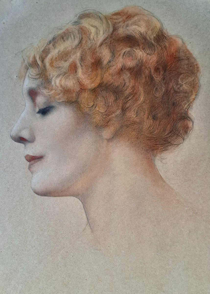 Gustave Brisgand (1867-1944) Elegant In Profile French Art Nouveau School