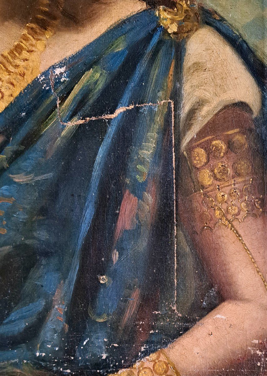 École orientale tableau XIXe portrait d'une femme au foulard Égypte...-photo-4