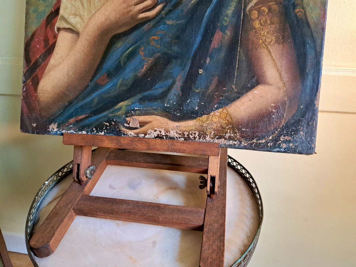 École orientale tableau XIXe portrait d'une femme au foulard Égypte...-photo-1