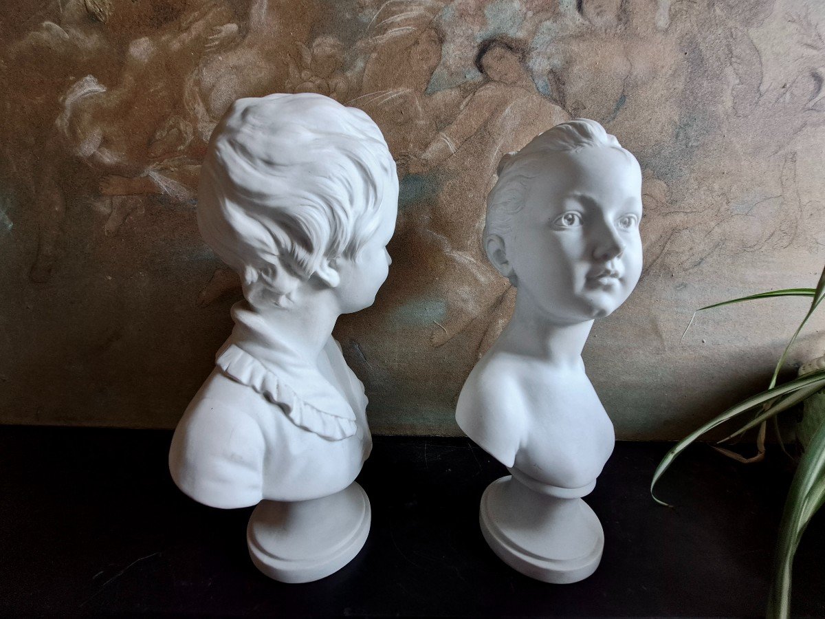 After Houdon (1741-1828) Pair Of Biscuit Busts Louise And Alexandre Brongniart-photo-2