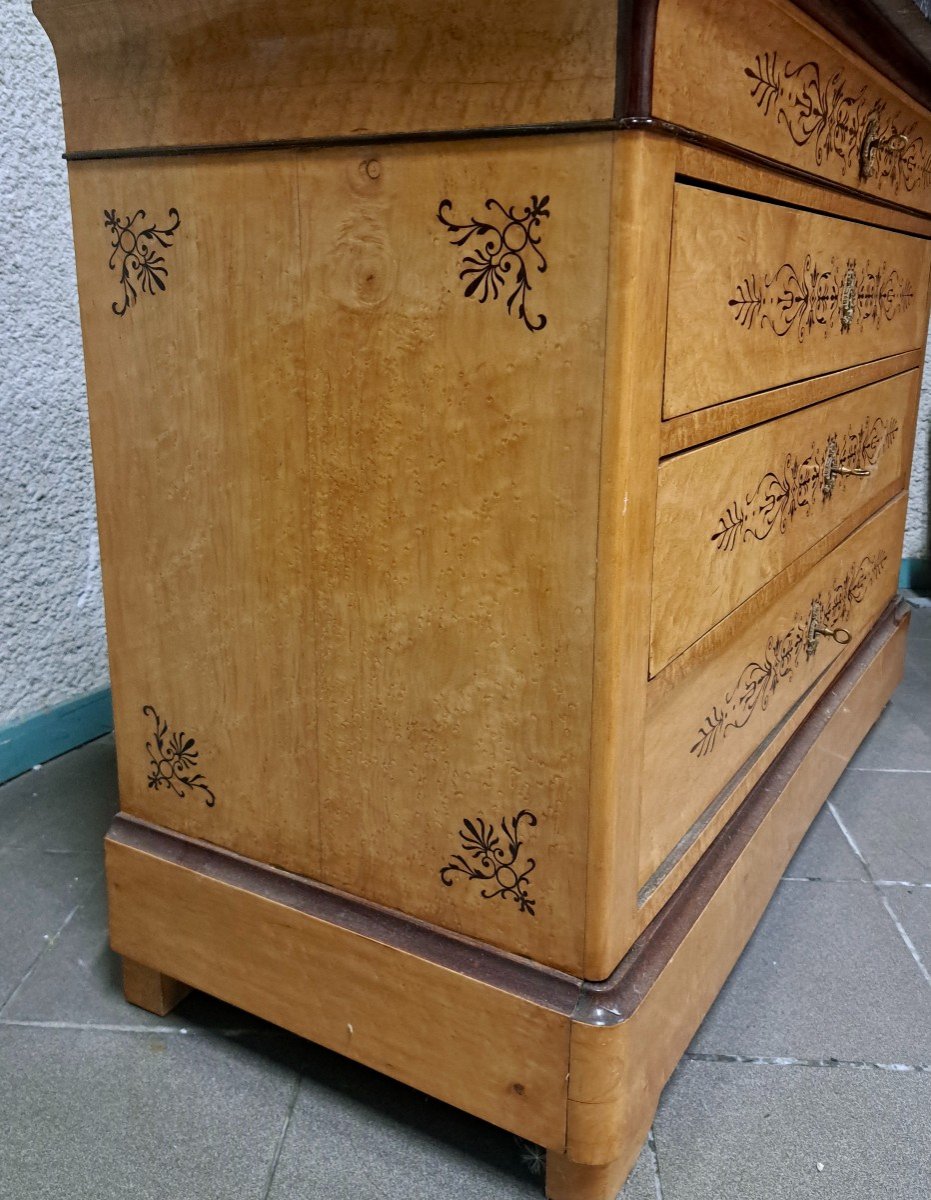 Commode louis philippe marquèterie d'érable et palissandre dans le style  Charles X -photo-3