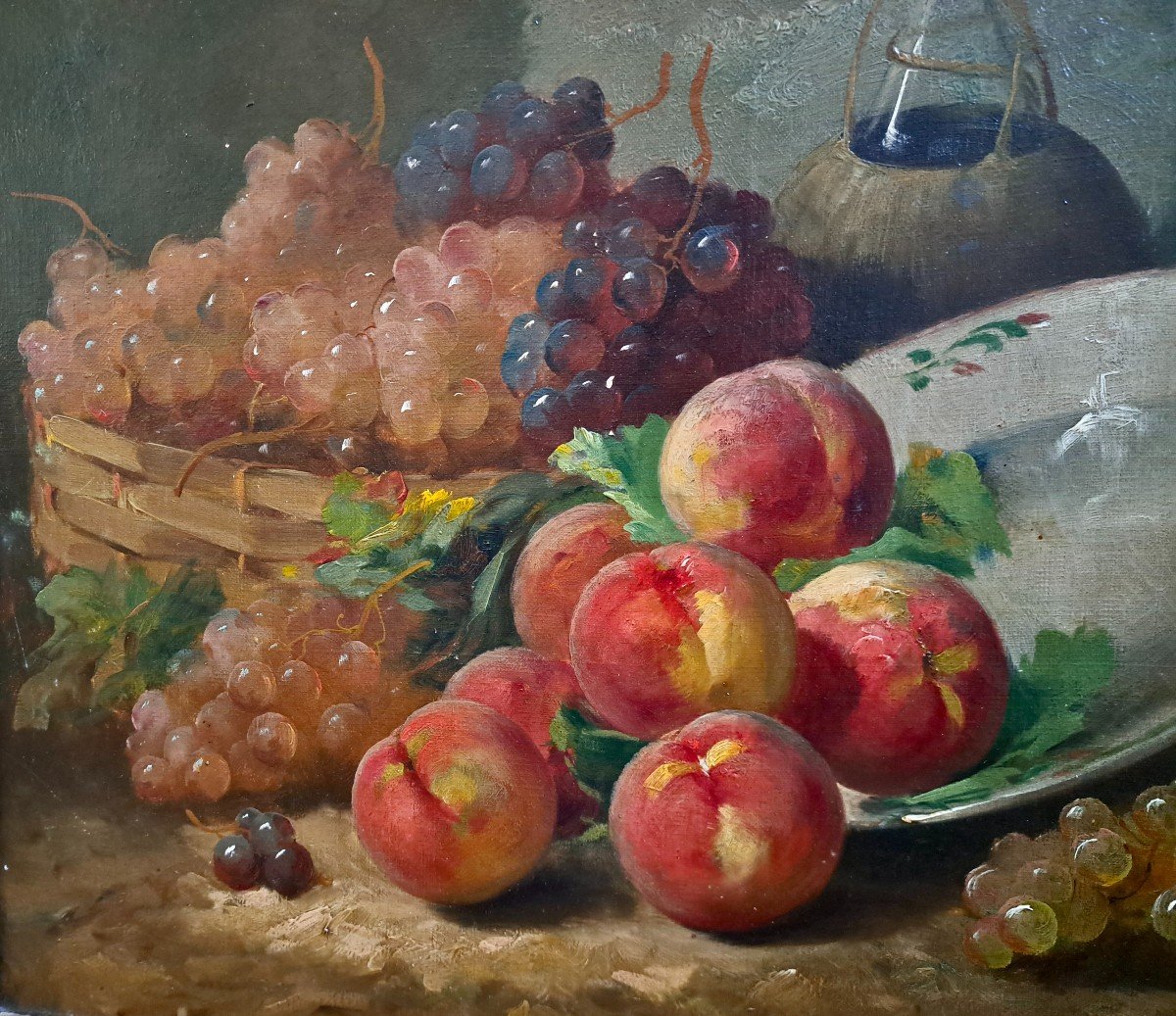 Alfred Arthur Brunel De Neuville (1852-1941) Still Life With Grapes And Peaches-photo-3