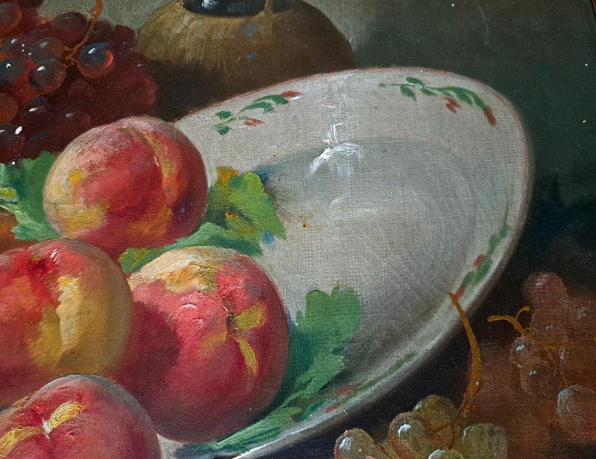 Alfred Arthur Brunel De Neuville (1852-1941) Still Life With Grapes And Peaches-photo-4