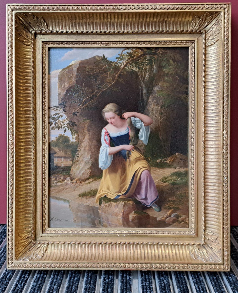  Geoffroy Chocarne (1797-1870) Jeune femme se coiffant dans le reflet de l'eau-photo-2