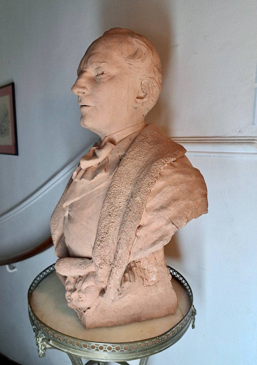 Important Original Terracotta Bust Man Of Theater And Comedy -photo-3