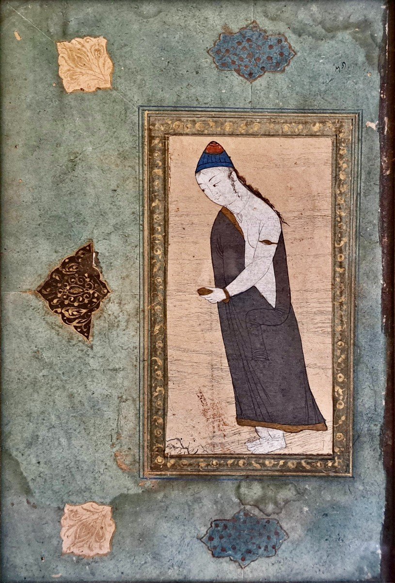 Miniature gouache Turc Ottomane dynastie Safavide jeune prince ou princesse -photo-3