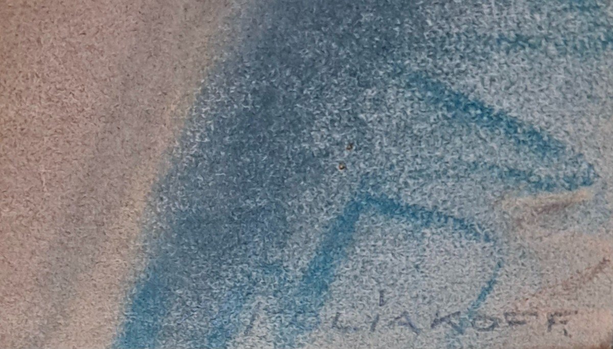 Nu féminin époque art déco. Grand dessin, pastel sur papier signé en bas à gauche.-photo-1
