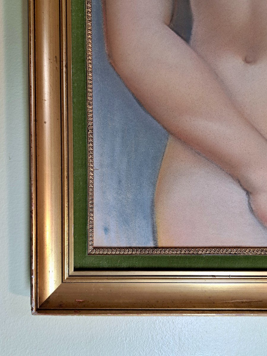 Nu féminin époque art déco. Grand dessin, pastel sur papier signé en bas à gauche.-photo-2