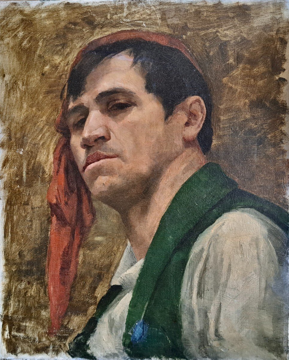 Ecole Française portrait d'homme Espagnol gaucho briguant ... 