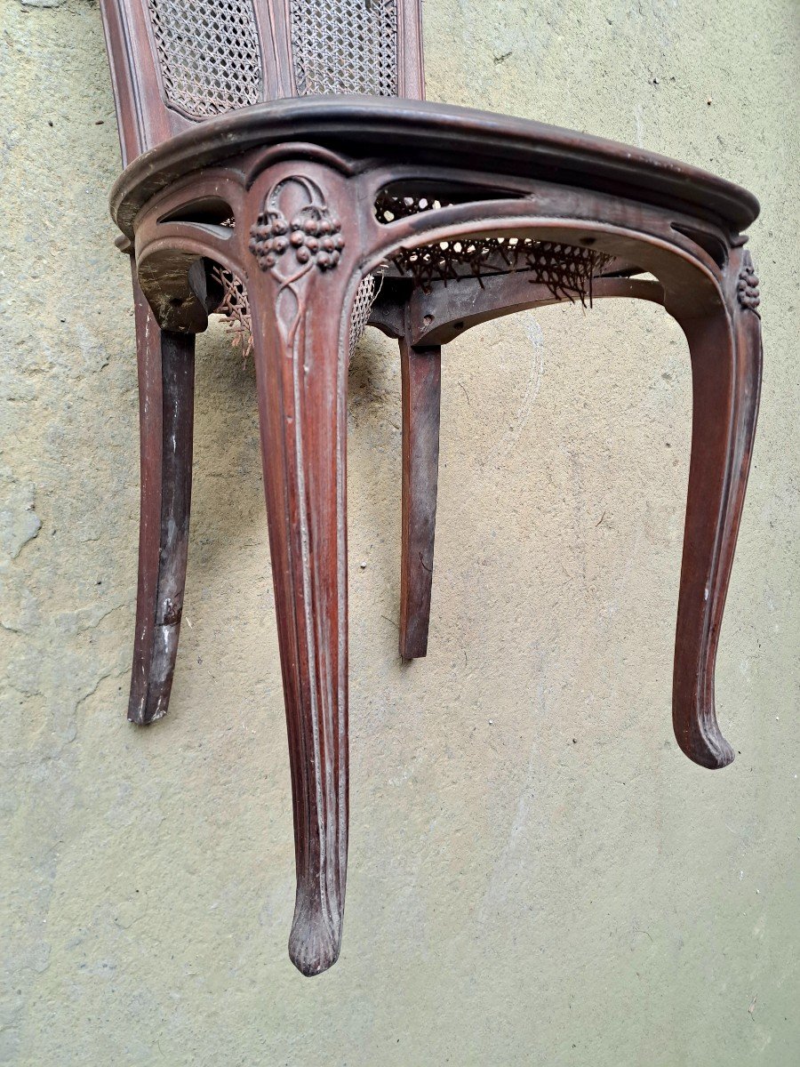 Set Of 4 Mahogany Chairs From The 1900 Art Nouveau Period Nancy School-photo-3