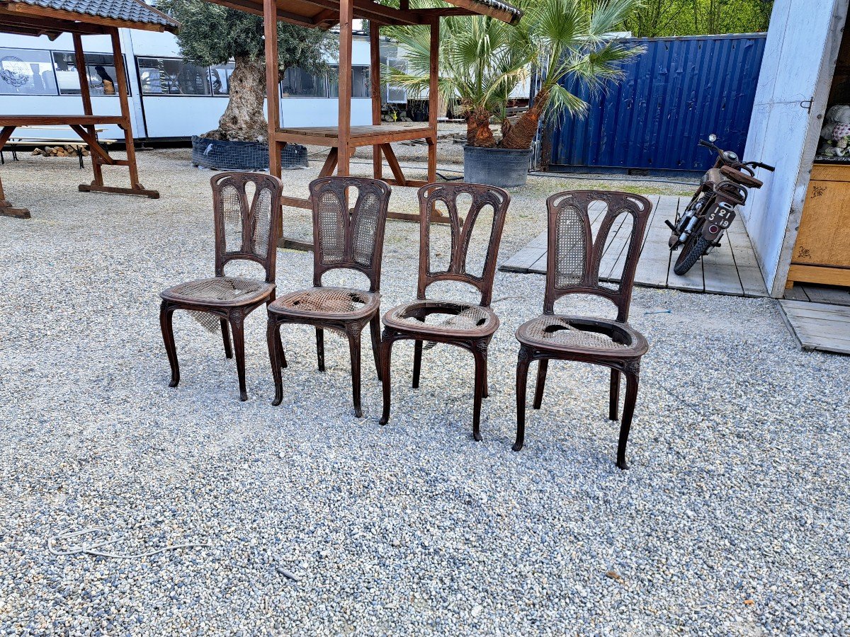 Set Of 4 Mahogany Chairs From The 1900 Art Nouveau Period Nancy School-photo-5