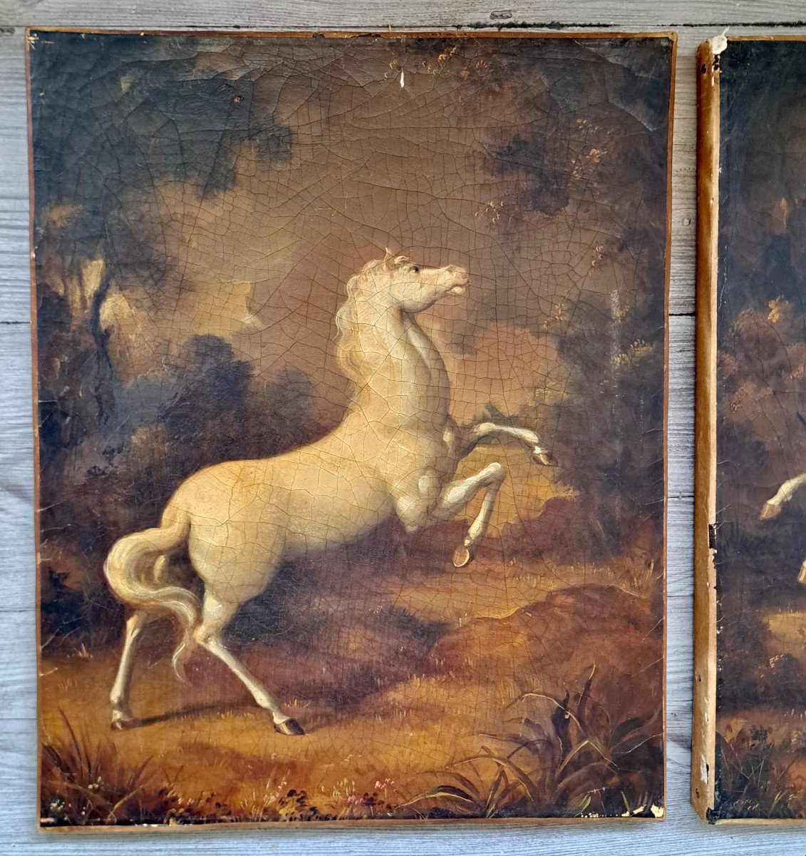 Pair Of 19th Century Horse Paintings / Horse Equestrian Art-photo-2