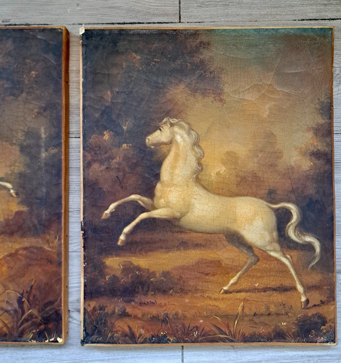 Pair Of 19th Century Horse Paintings / Horse Equestrian Art-photo-3