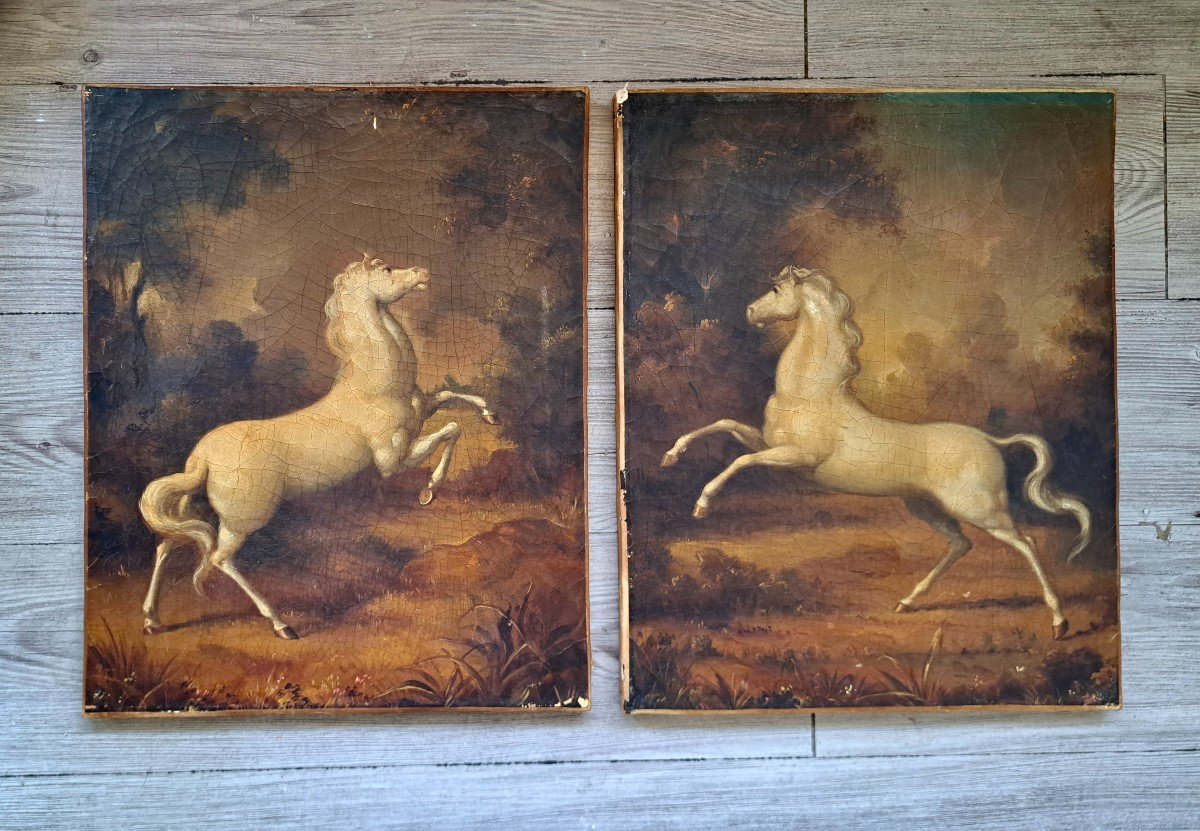 Pair Of 19th Century Horse Paintings / Horse Equestrian Art-photo-4