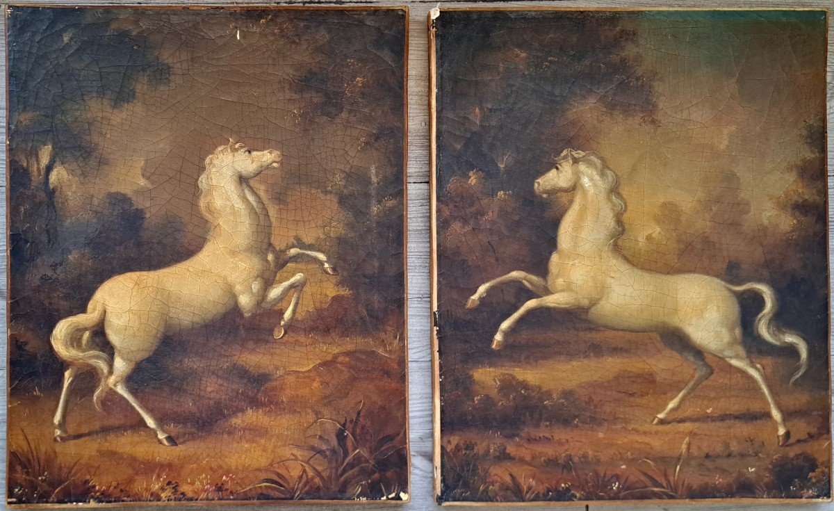 Pair Of 19th Century Horse Paintings / Horse Equestrian Art