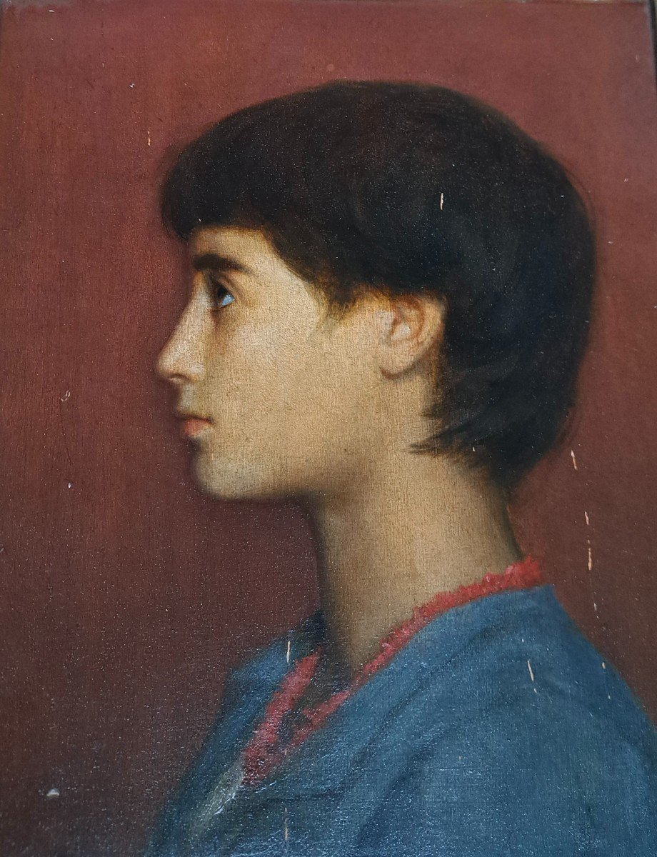 Jean Benner (1836 - 1906) Alsatian Painter Portrait Of A Young Boy From Capri In Italy