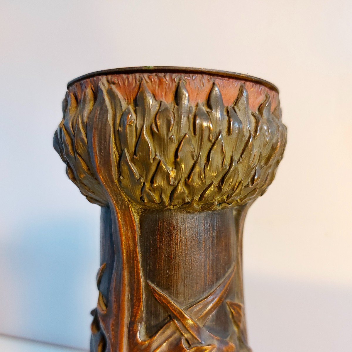 Art Nouveau Bronze Vase Signed Géo-photo-2