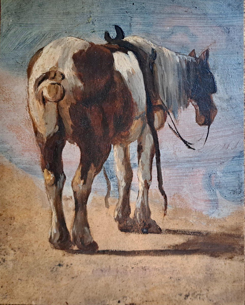 &Eacute;cole Fran&ccedil;aise XIXe  &quot;cheval&quot;  huile sur papier 