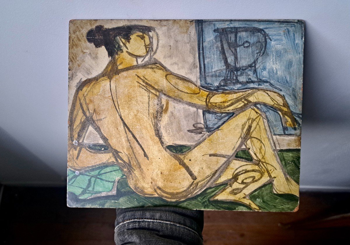Oil On Panel Circa 1970 Woman From Behind-photo-2
