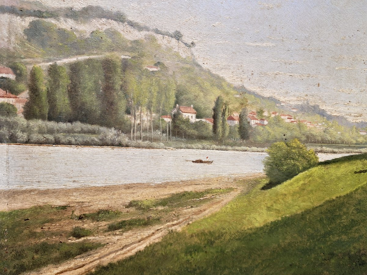 &Eacute;cole fran&ccedil;aise impressionniste p&ecirc;cheur au bord de la Seine vers La Roche-Guyon -photo-3