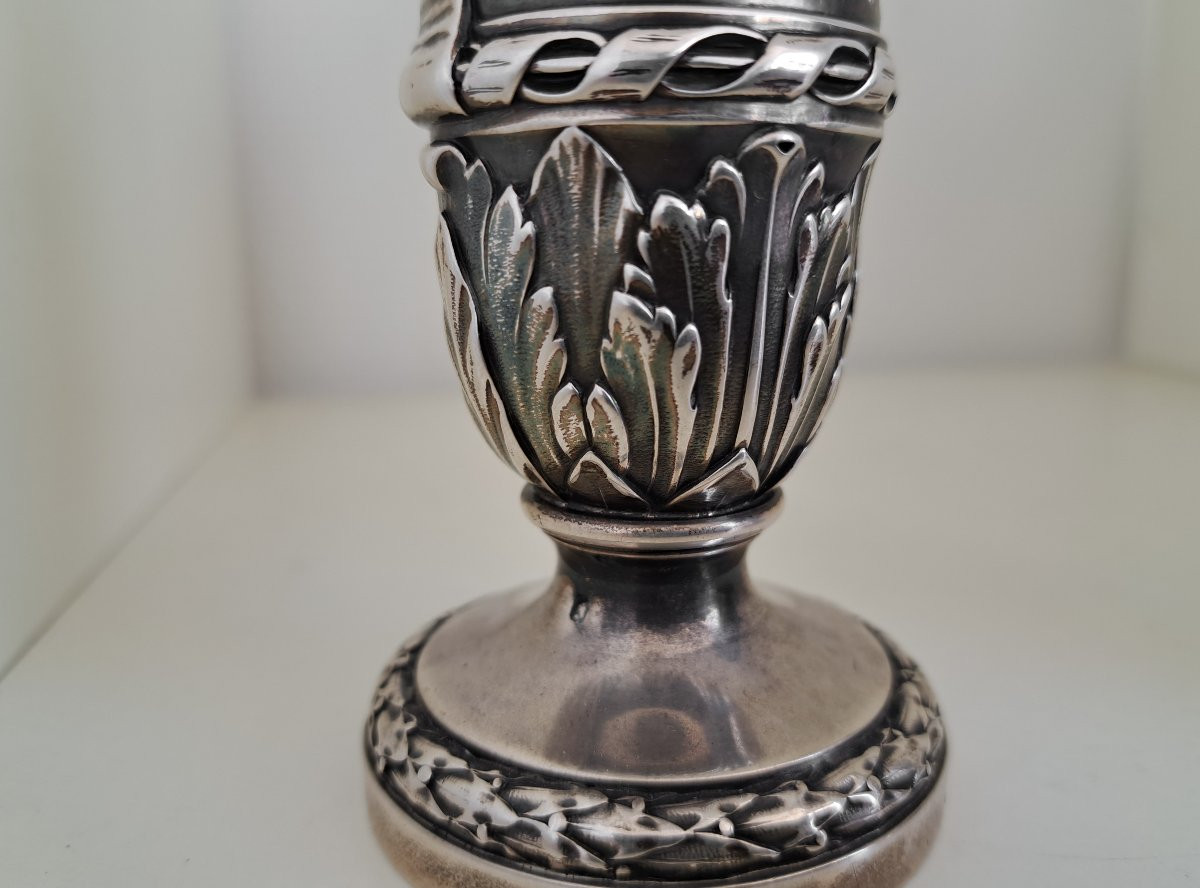 A Risler & Carre Paris Pair Of Louis XVI Style Silver Vases Or Soliflores-photo-3
