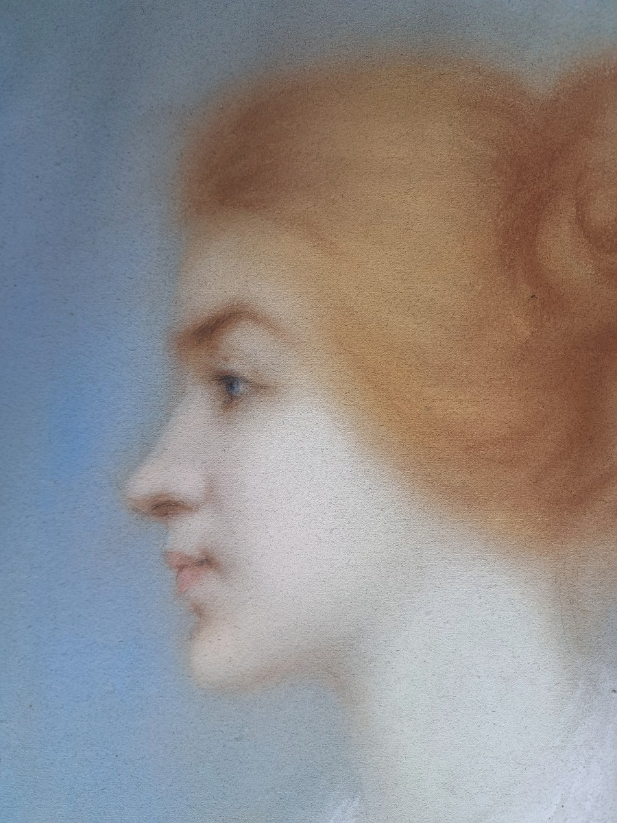 Ionel IOANID (1882-1952) École Roumaine portrait profil symboliste d'une jeune femme -photo-2