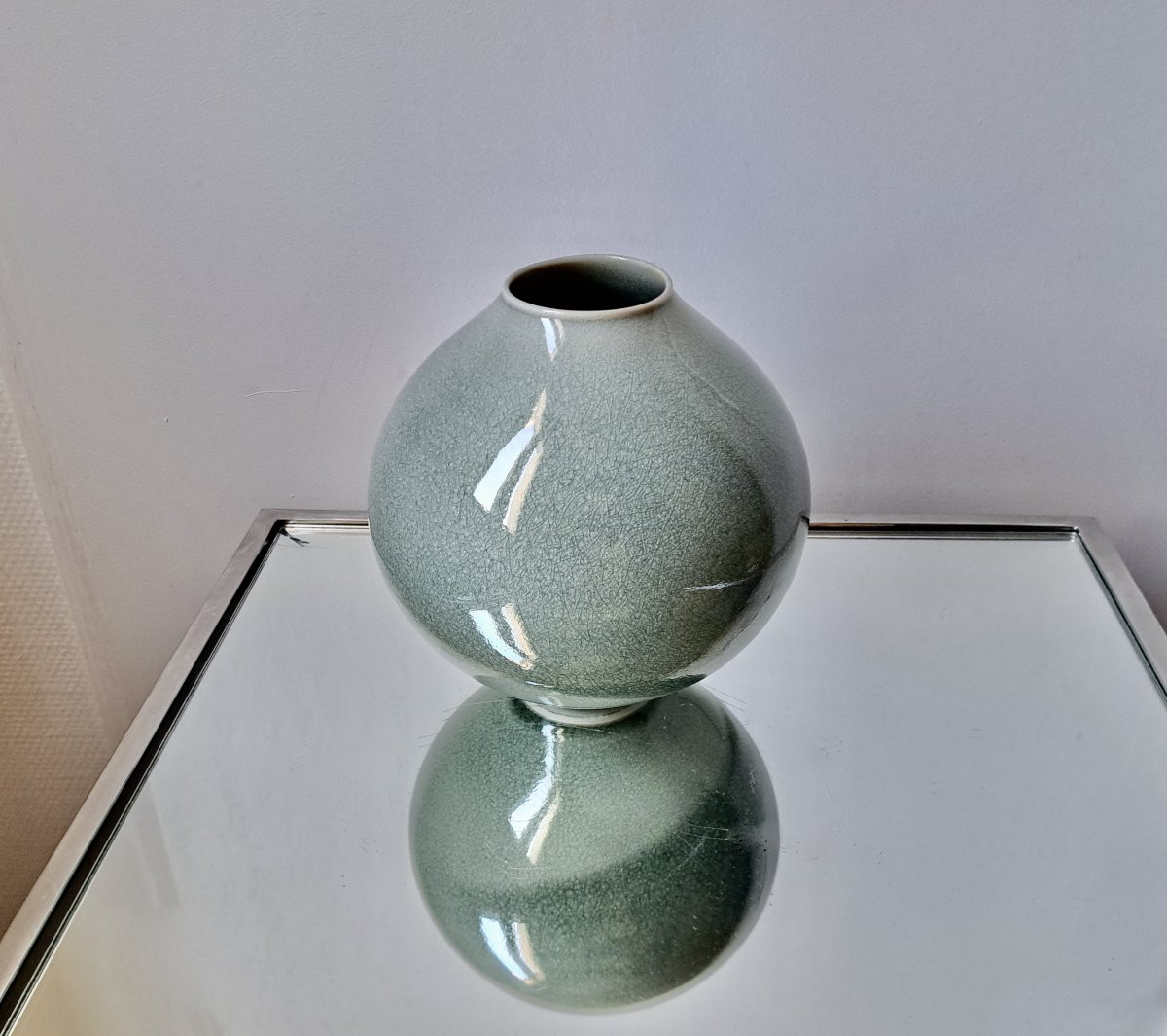 20th Century Celadon Enameled Porcelain Ball Vase-photo-2