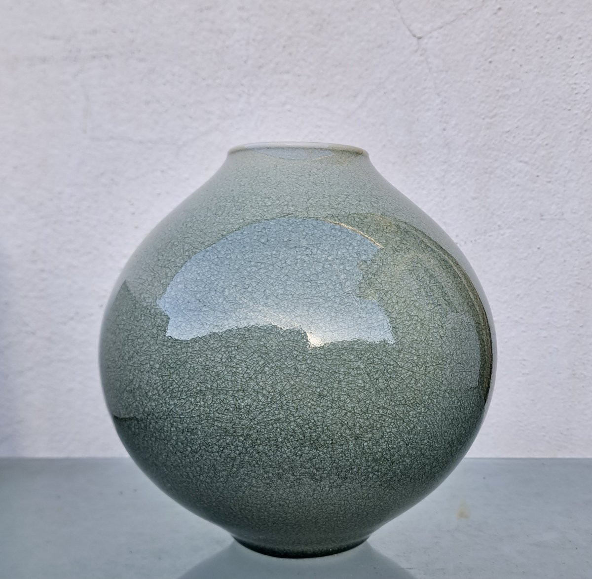 20th Century Celadon Enameled Porcelain Ball Vase-photo-3