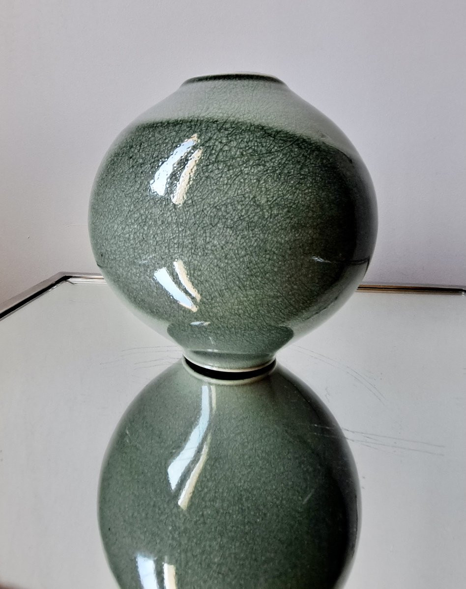20th Century Celadon Enameled Porcelain Ball Vase-photo-1