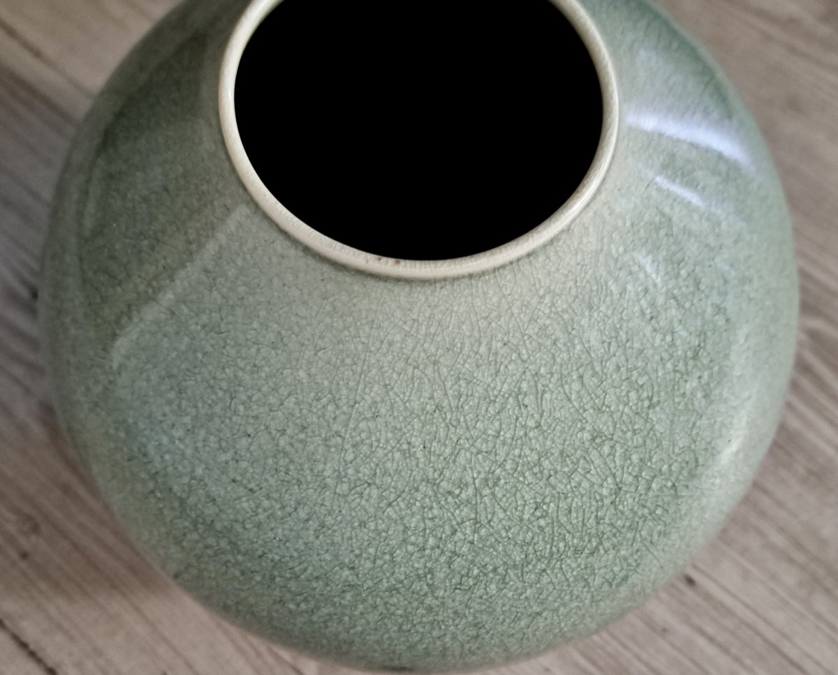 20th Century Celadon Enameled Porcelain Ball Vase-photo-6