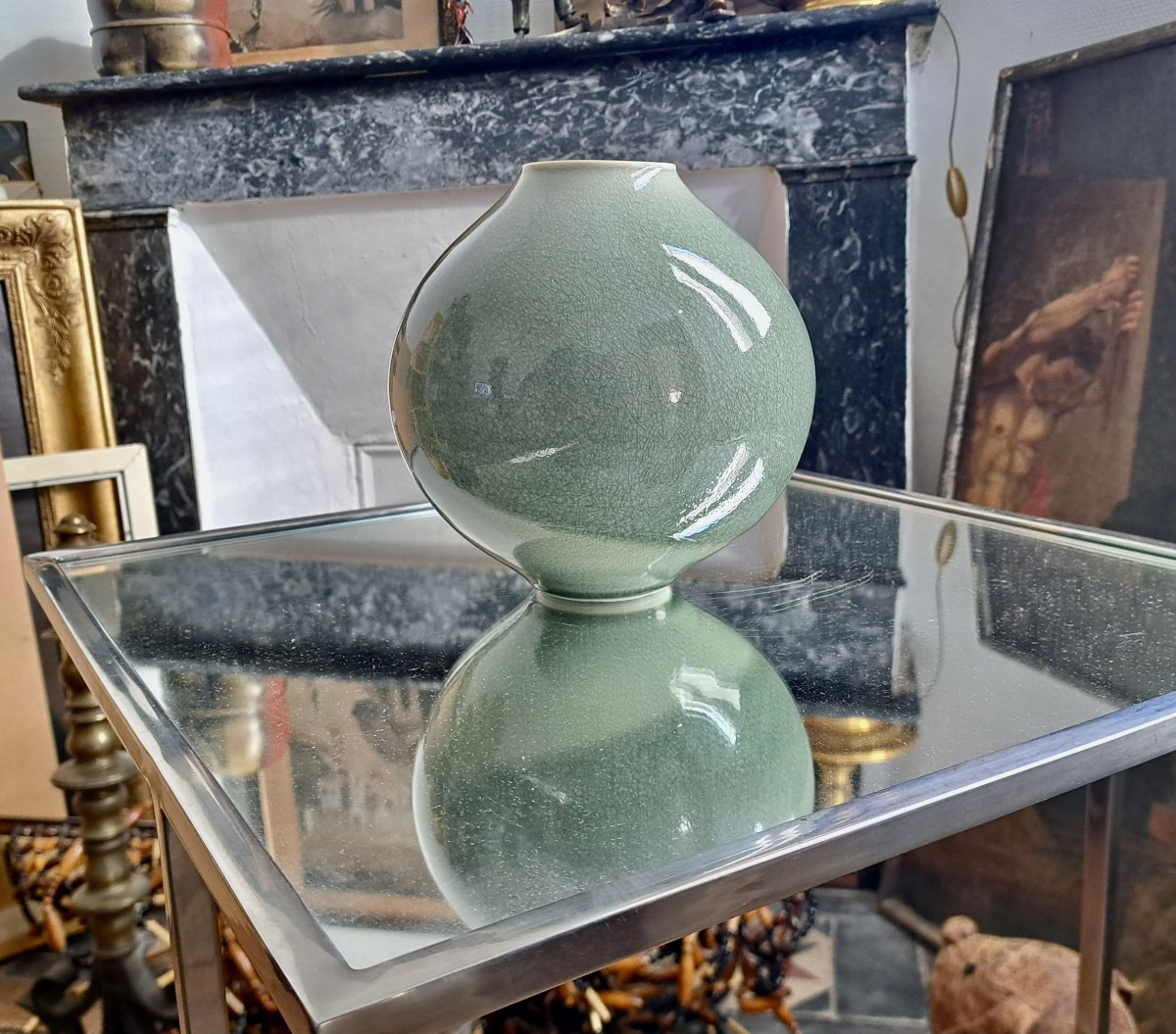 20th Century Celadon Enameled Porcelain Ball Vase