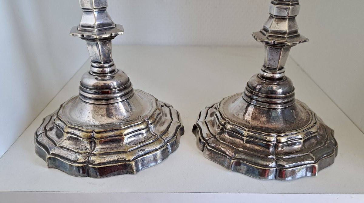 Pair Of Louis XIV Style Candlesticks In Silver-plated Bronze -photo-4