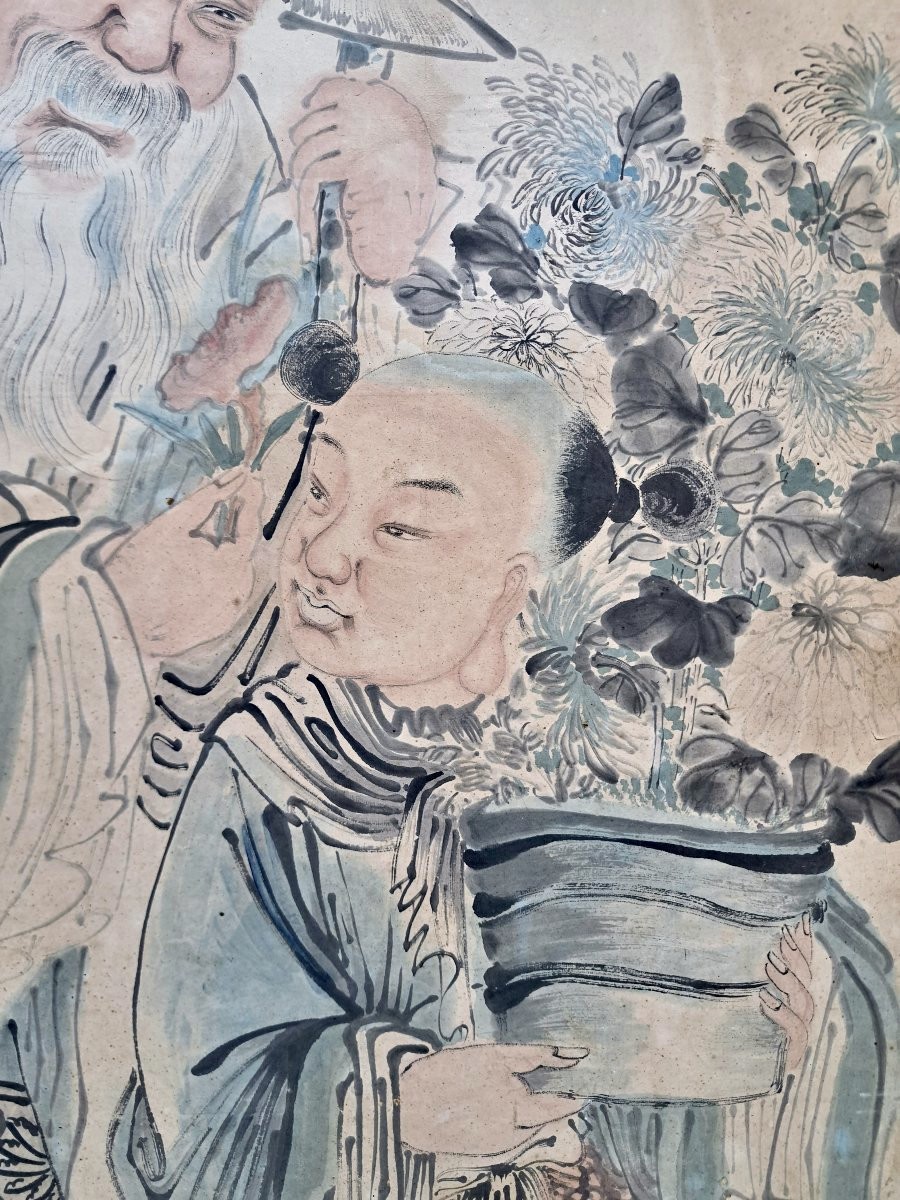 Chine ou Japon aquarelle et encre 131cm x 65cm-photo-4