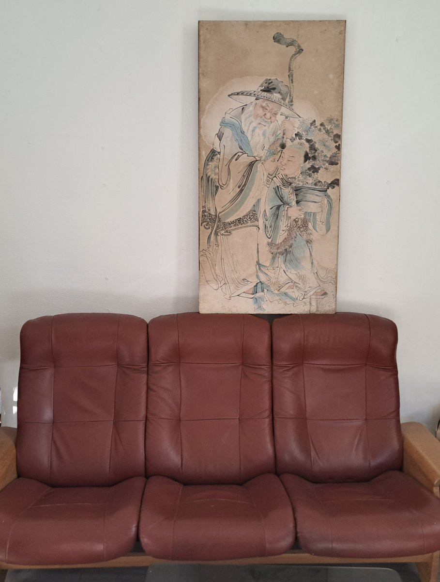 Chine ou Japon aquarelle et encre 131cm x 65cm-photo-3