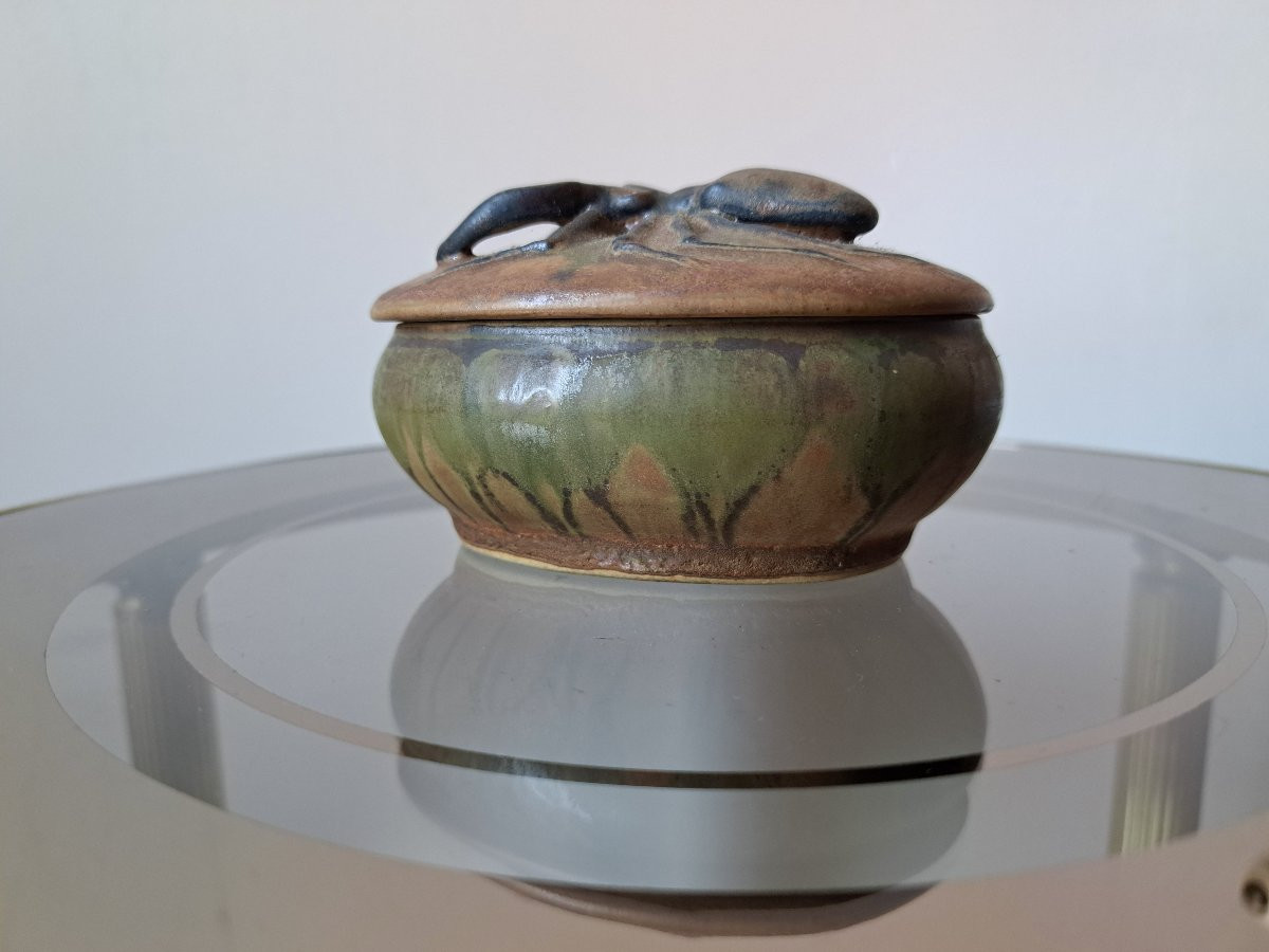 Denbac In Vierzon Stoneware Box Covered With A Scarab-photo-1