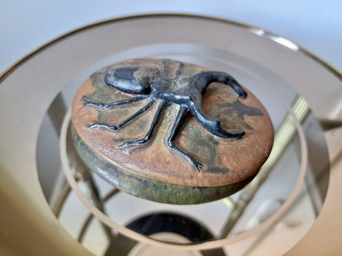 Denbac In Vierzon Stoneware Box Covered With A Scarab