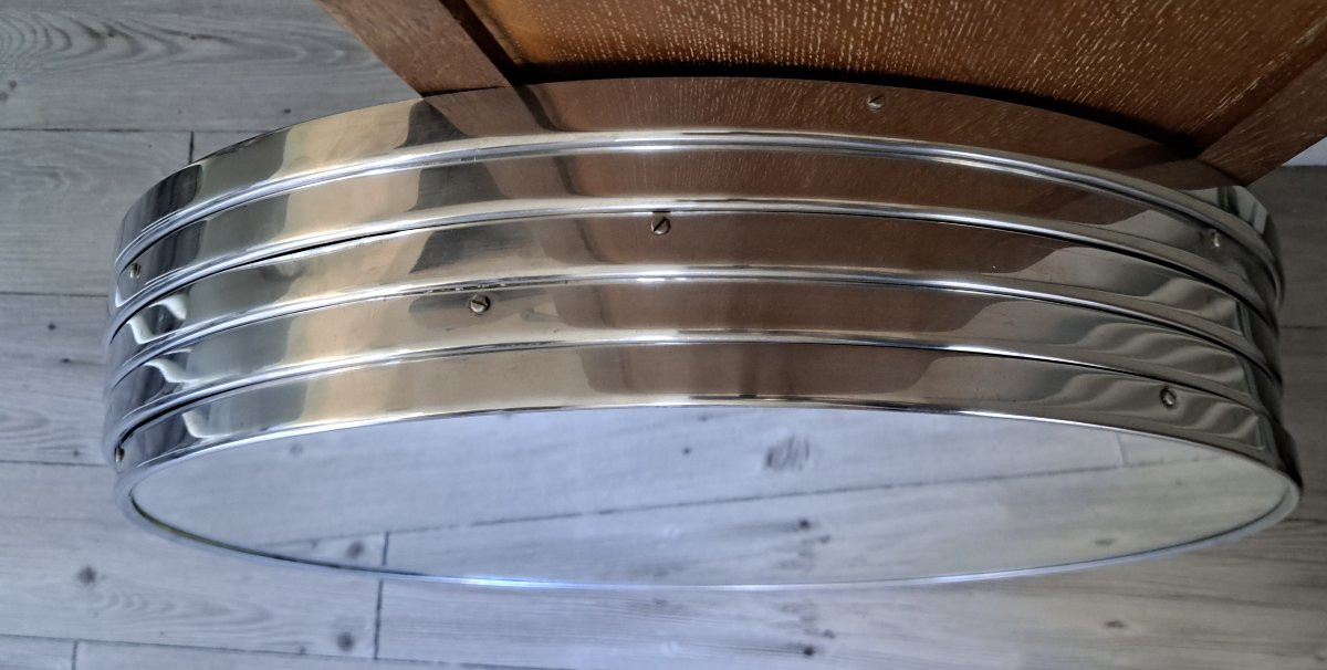 Ensemble de cinq encadrements circulaire en inox enserrant une glace-photo-1