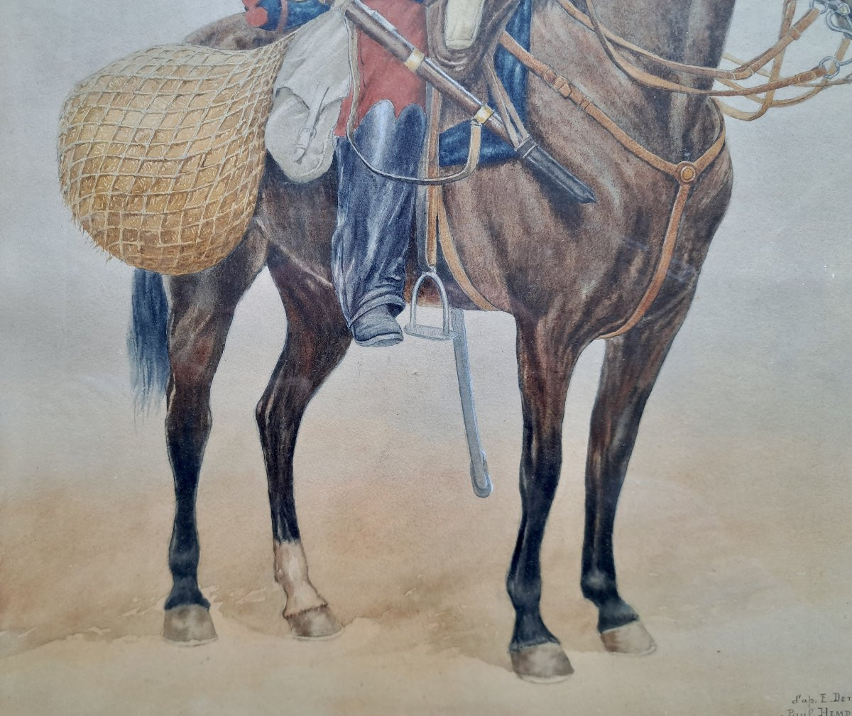 French Cavalry Dragoon On Horseback Lighting His Pipe-photo-1