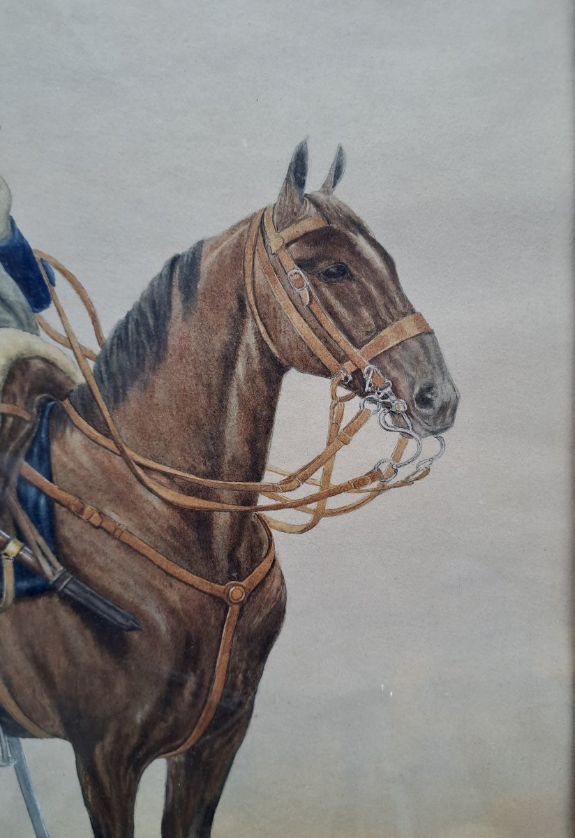 French Cavalry Dragoon On Horseback Lighting His Pipe-photo-2