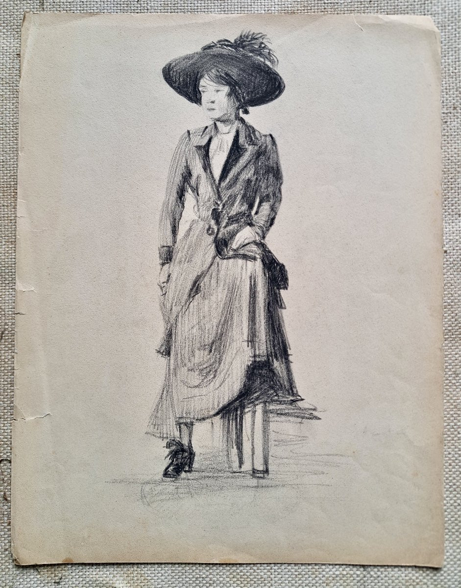Drawing Of A Melancholic Woman, Late 19th Century, Jullian Academy, Paris-photo-2