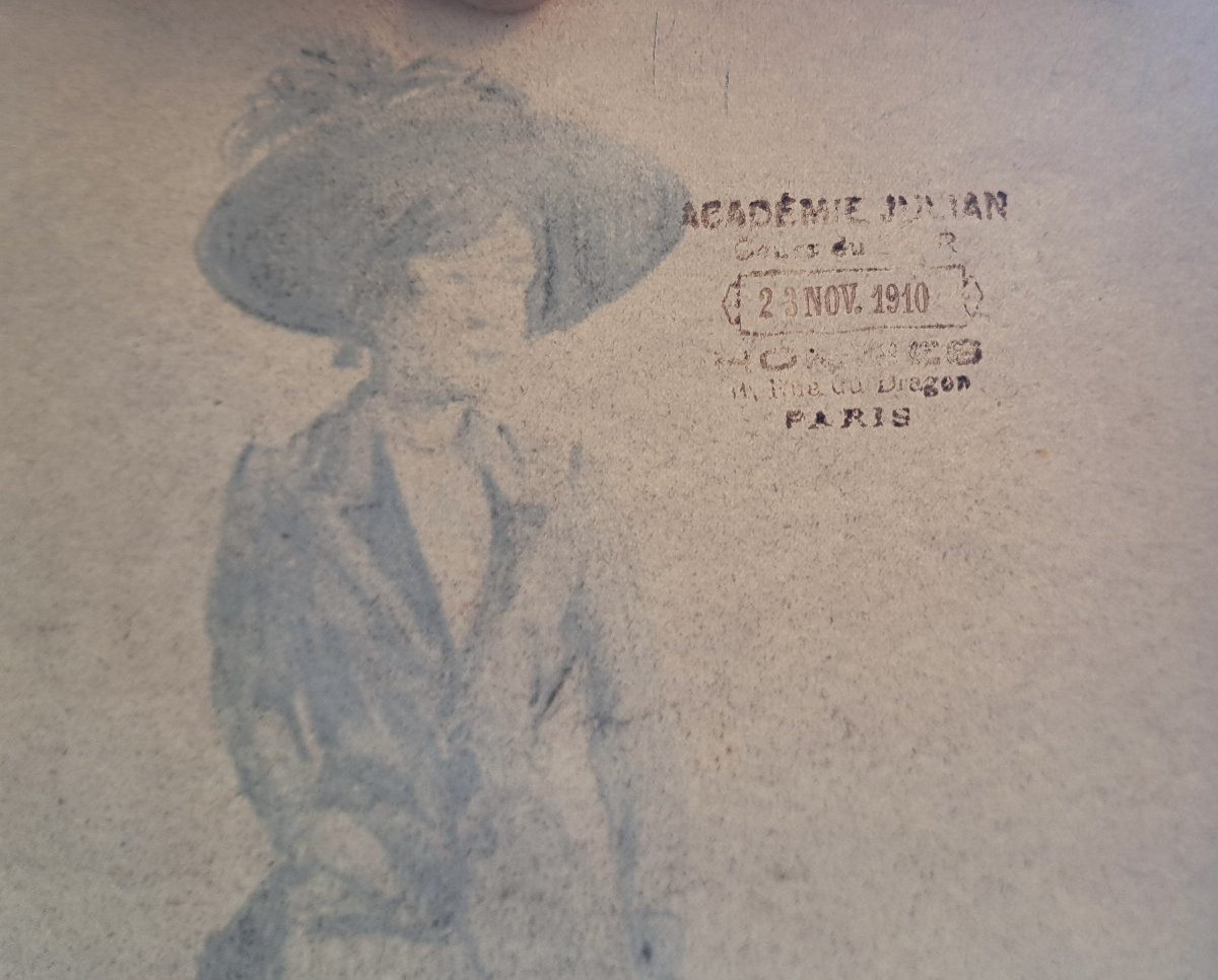 Drawing Of A Melancholic Woman, Late 19th Century, Jullian Academy, Paris-photo-4