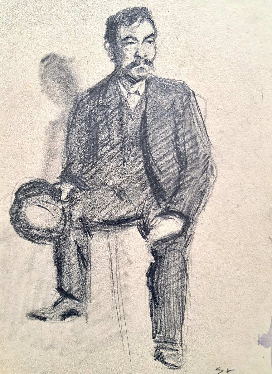 Attribuable à Steinlen (1859-1923) Dessin d'un homme à la moustache vers 1900-photo-2