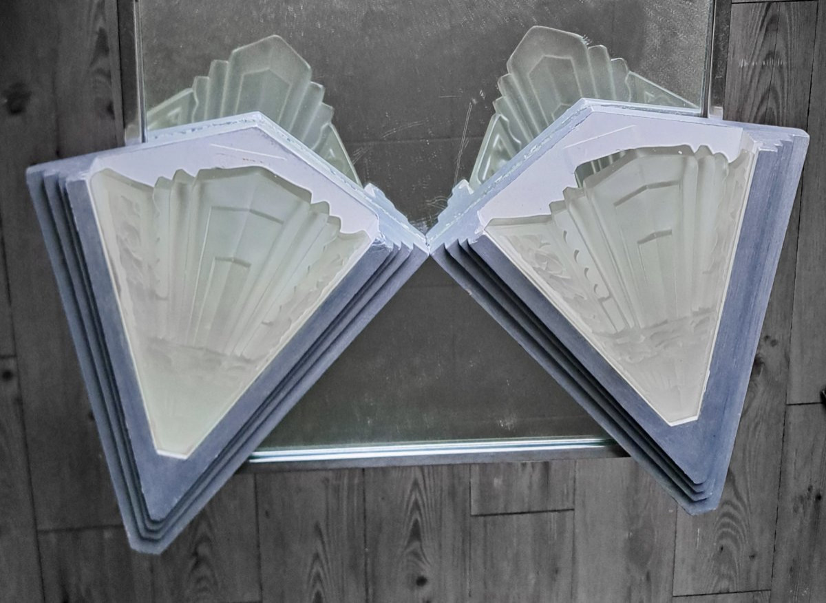 Paire de grande appliques architecturées  art déco-photo-2