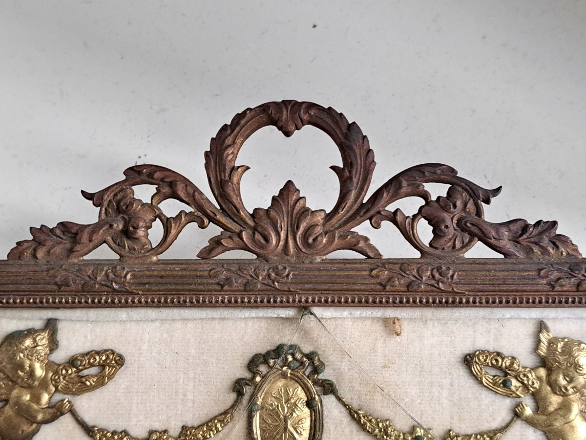 Cadre de mariage en bronze pour miniature de style Louis XVI d&eacute;cor de putti angelots XIXe-photo-3