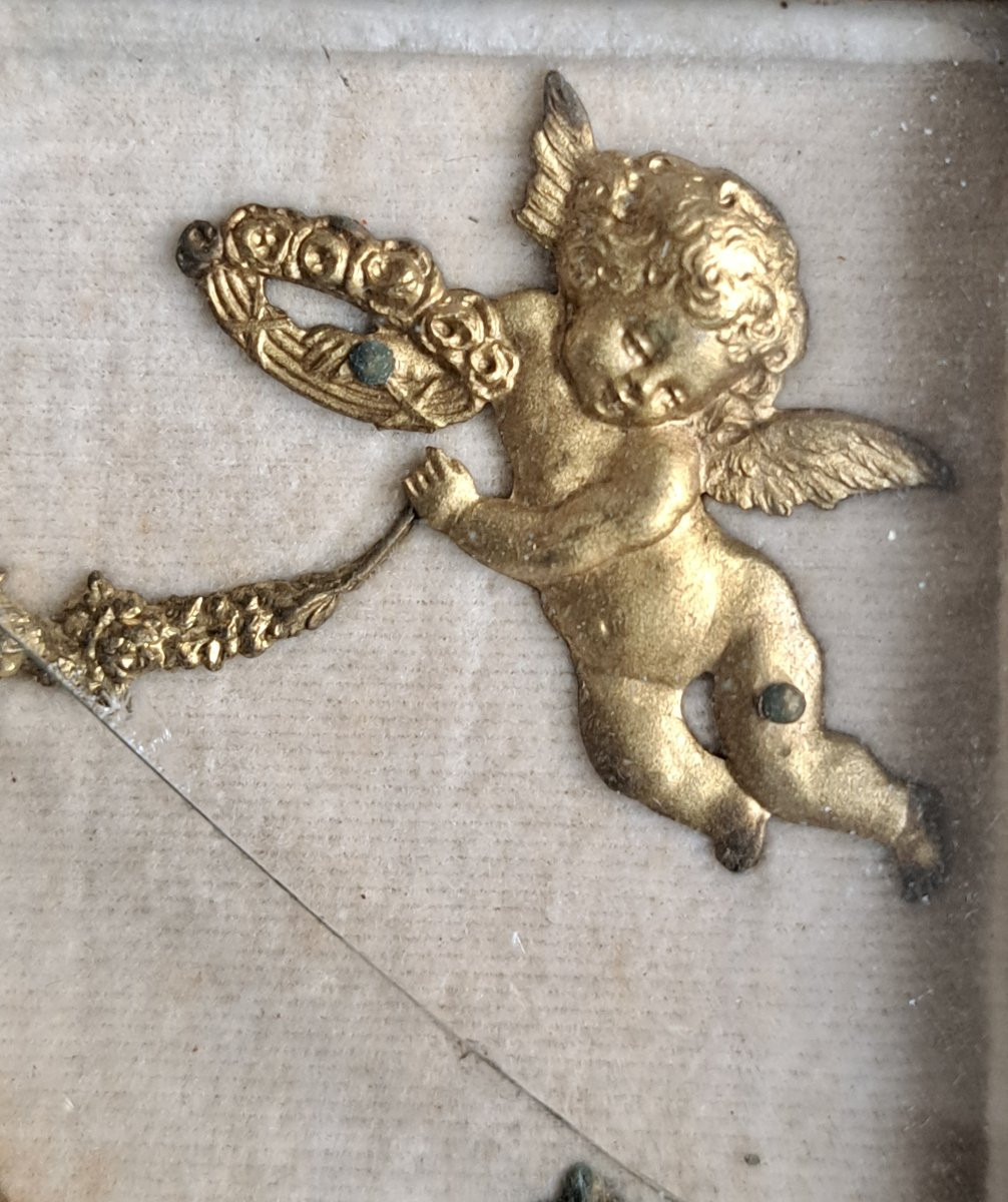 Cadre de mariage en bronze pour miniature de style Louis XVI d&eacute;cor de putti angelots XIXe-photo-4