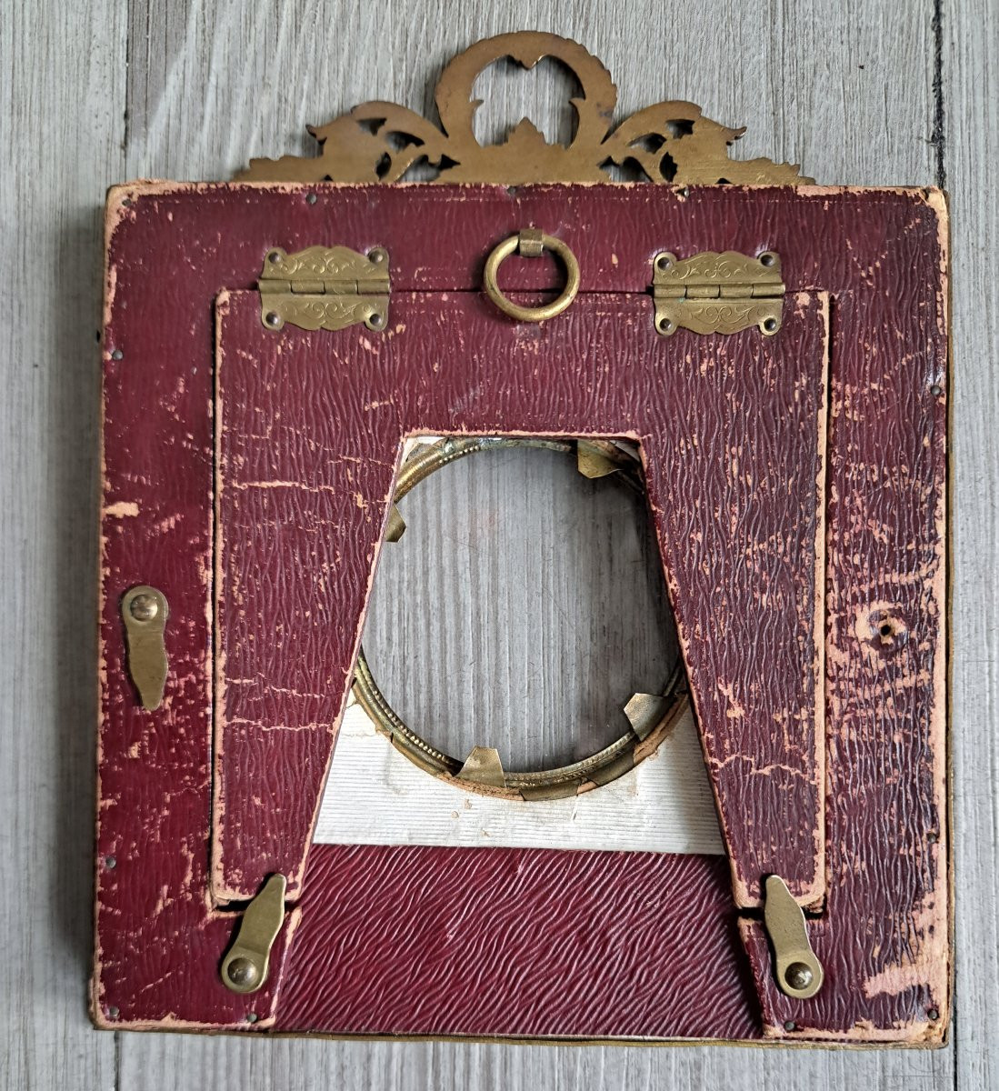 Cadre de mariage en bronze pour miniature de style Louis XVI d&eacute;cor de putti angelots XIXe-photo-2