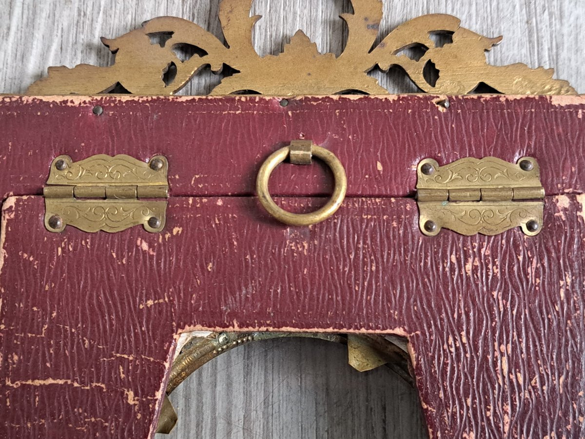 Cadre de mariage en bronze pour miniature de style Louis XVI d&eacute;cor de putti angelots XIXe-photo-4