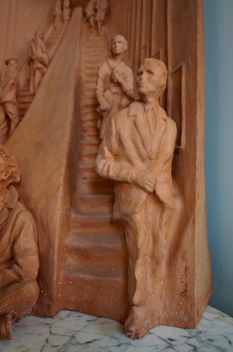 École Anglaise Paul Day 1967 Haut-Relief Surréaliste Terre Cuite Originale Daté 1995-photo-3