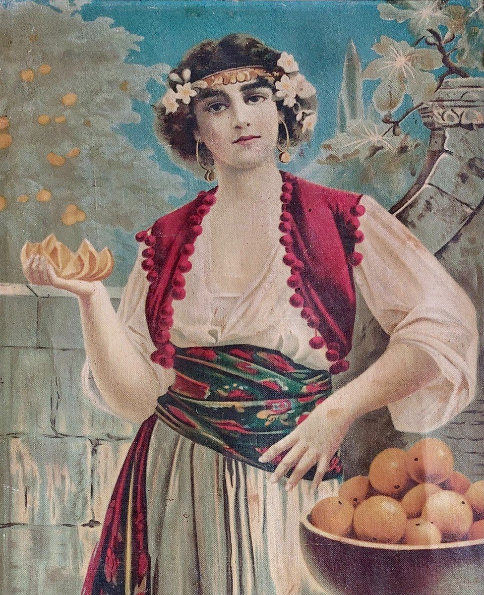 1) Giovanni Guerzoni (1876-1948) After Print On Canvas Art Nouveau Around 1900 Dlg Mucha-photo-3