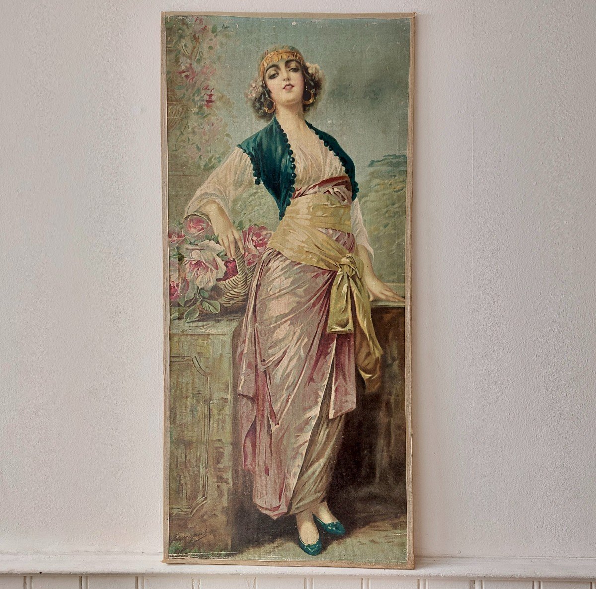 2)  Giovanni Guerzoni (1876-1948) d'Après Estampe Sur Toile Art Nouveau Vers 1900 Dlg Mucha